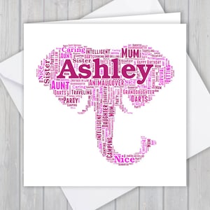 Elefante personalizado, tarjeta de felicitación de cumpleaños, aniversario único o recuerdo de agradecimiento / Esposa, Esposo, Mamá, Papá, Hijo, Hija, amigo,
