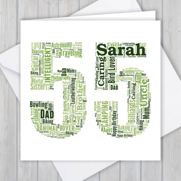 Personalised 55th Birthday greeting card, Unique anniversary or Retirement keepsake gift for Wife, Husband, Mum, Dad, Son, Daughter, friend,