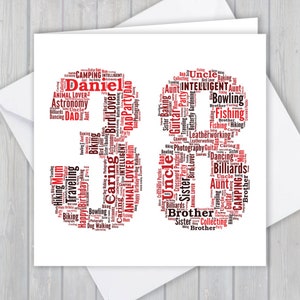 Tarjeta de felicitación personalizada de cumpleaños número 38, aniversario único o regalo de recuerdo de jubilación para esposa, esposo, mamá, papá, hijo, hija, amigo,