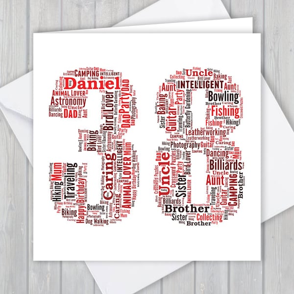 Personalised 38th Birthday greeting card, Unique anniversary or Retirement keepsake gift for Wife, Husband, Mum, Dad, Son, Daughter, friend,