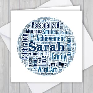 Personnalisé, mot art cercle, Unique, souvenir, anniversaire, carte de voeux, merci elle, lui, fille, fils, papa, maman, grand-mère, grand-mère