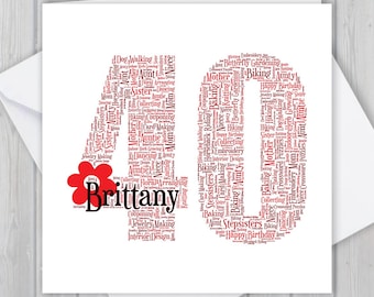Personalized 40th Birthday Card: Word Art Keepsake GCF040