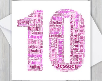 Personalized 10th Birthday Card, Custom word art Unique keepsake Greeting Card, For Her, Him, Daughter, Son, Grandson, Granddaughter