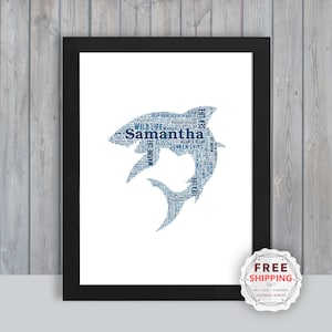 Personalized Sea life Shark, framed wall art gift, keepsake, Unique print - For Her, Him, Friend, Husband, Mom, Mum, Dad, A5, A4, A3 Sea008