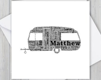 Personalized Touring Caravan greeting card. Add you own words to create a unique keepsake for your Son, Daughter, Mum, Dad or boyfriend