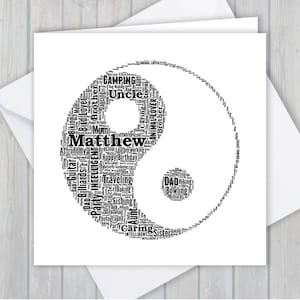 Biglietto d'auguri personalizzato Yin Yang collegato. Aggiungi le tue parole per creare un ricordo unico per tuo figlio, figlia, mamma, papà o fidanzato