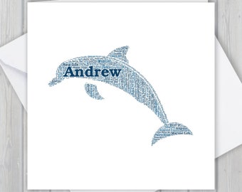 Biglietto di auguri di compleanno personalizzato con delfino e scritta