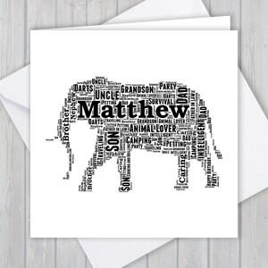 Personalisierte Elefant, Geburtstagskarte, Einzigartiges Jubiläum oder Dankeschön Andenken | Frau, Ehemann, Mama, Papa, Sohn, Tochter, Freund,