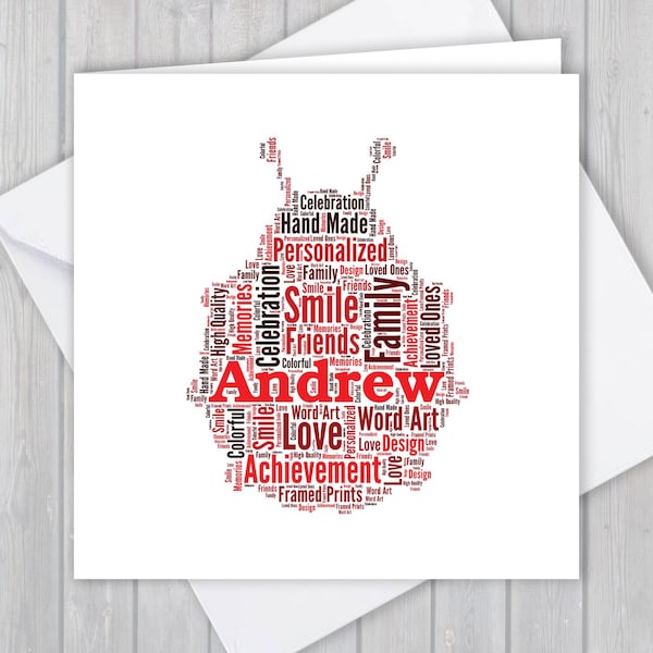 Biglietto di auguri personalizzato con scritta a forma di coccinella: un ricordo unico Bug024