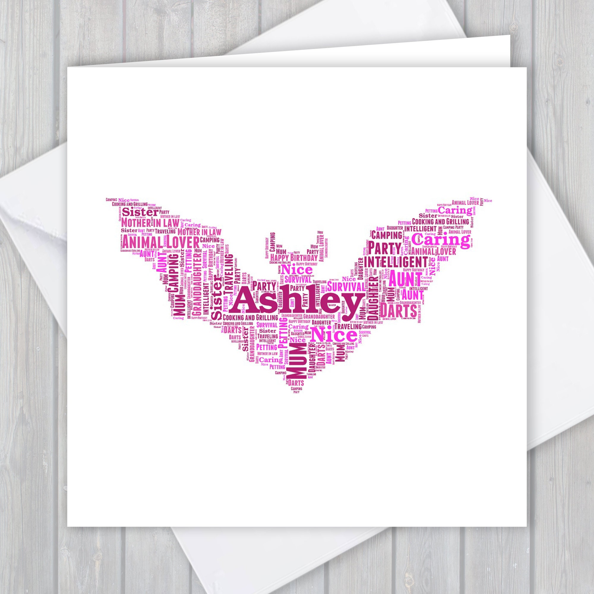 Personalized Bat Word Art Card: Unique Keepsake Greeting Card Ani008 - Etsy