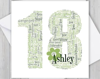 Personalized 18th Birthday Word Art Card: Keepsake Greeting GCF018