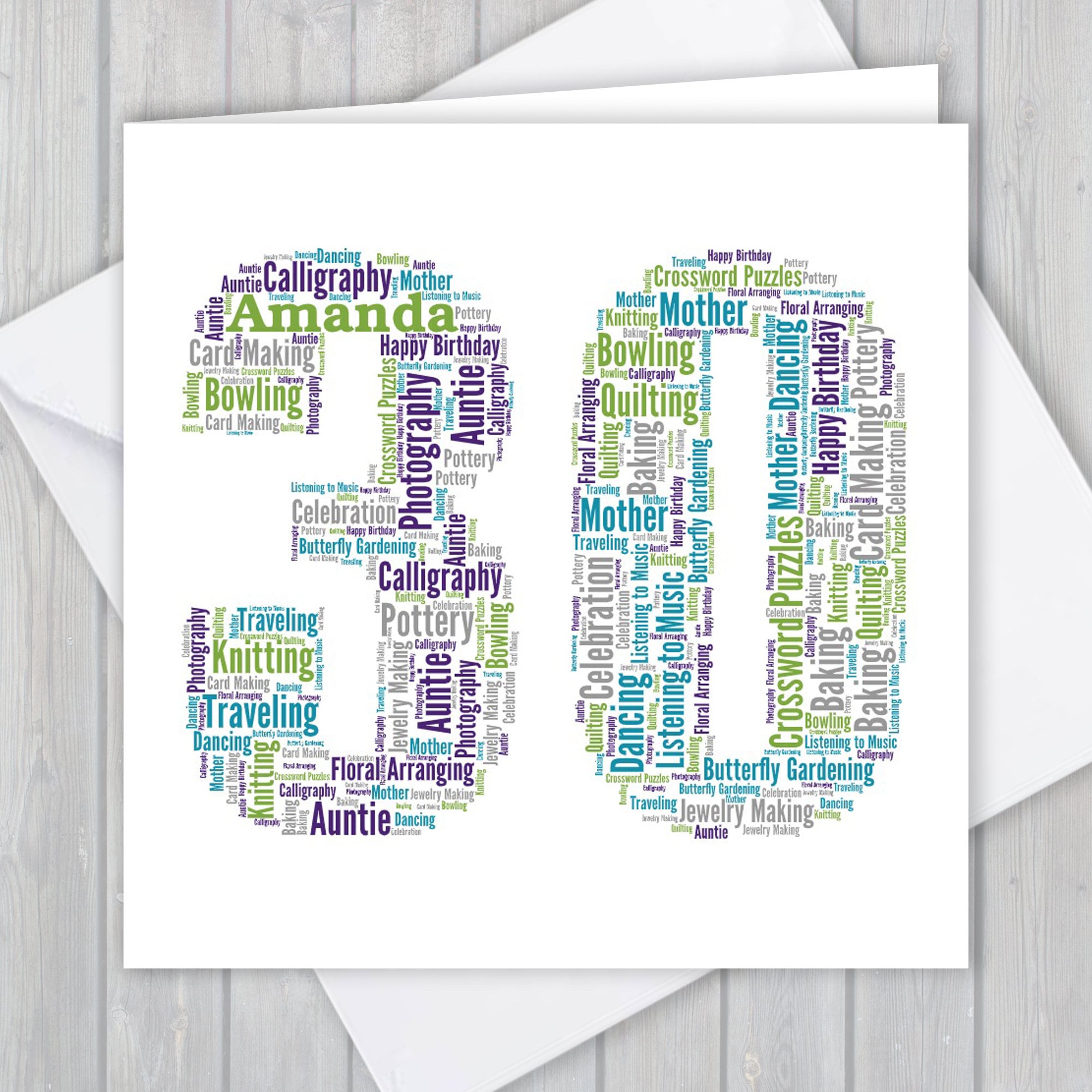 Personalized 30th Birthday Word Art Card: Unique Keepsake GCM030 - Etsy UK