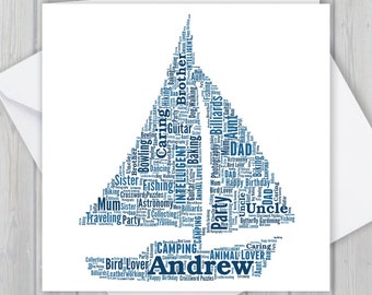 Personalized Sailboat Word Art Birthday Card: Unique Keepsake HOB032