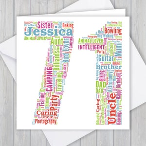 Biglietto di auguri personalizzato per il 71° compleanno, anniversario unico o ricordo della pensione per moglie, marito, mamma, papà, figlio, figlia, amico,