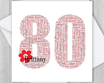 Personalized 80th Birthday Card: Custom Word Art Keepsake GCF080