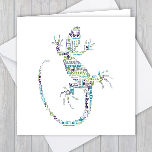 Personalised Lizard, Birthday greeting card, Unique anniversary or thank you keepsake | Wife, Husband, Mum, Dad, Son, Daughter, friend,