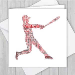 Biglietto d'auguri personalizzato con un giocatore di baseball. Aggiungi le tue parole per creare un ricordo unico per tuo figlio, tua figlia, la tua mamma, il tuo papà o il tuo ragazzo.