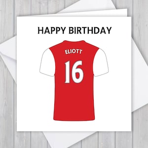 Fußball Geburtstagskarte, personalisiert, 16., 17., 18., 19., 20. Geburtstag, jeder Name & Alter, für Jungen, Mädchen, Kinder | Rot und Weiß