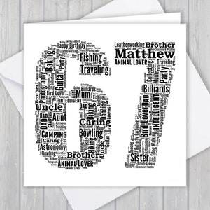 Biglietto di auguri personalizzato per il 67° compleanno, anniversario unico o ricordo della pensione per moglie, marito, mamma, papà, figlio, figlia, amico,