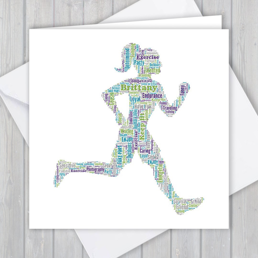 Personalized Running Word Art Greeting Card - Etsy