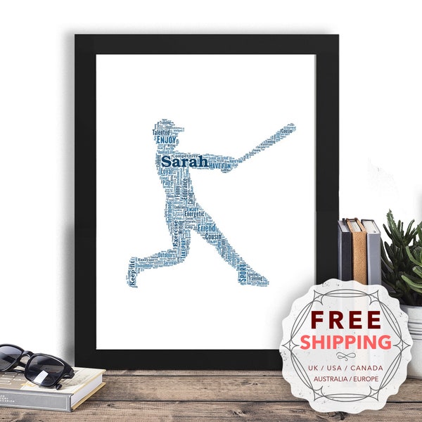 Personalised Baseball Player Framed word art gift, Unique keepsake, for Her, Him, Friend, Husband, Mom, Mum, Dad  - Spo051