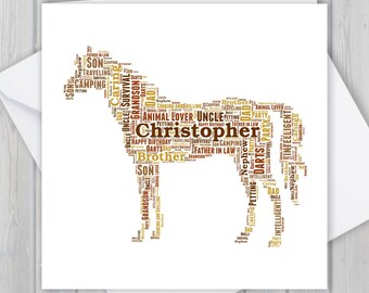 Personalized Horse Word Art Greeting Card: Unique Keepsake Ani074