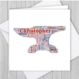 Cartão de felicitações bigorna personalizado. Adicione suas próprias palavras para criar uma lembrança exclusiva para seu filho, filha, mãe, pai ou namorado