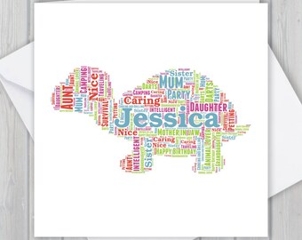Personalized Tortoise Word Art Card: Unique Keepsake Greeting Card Ani151