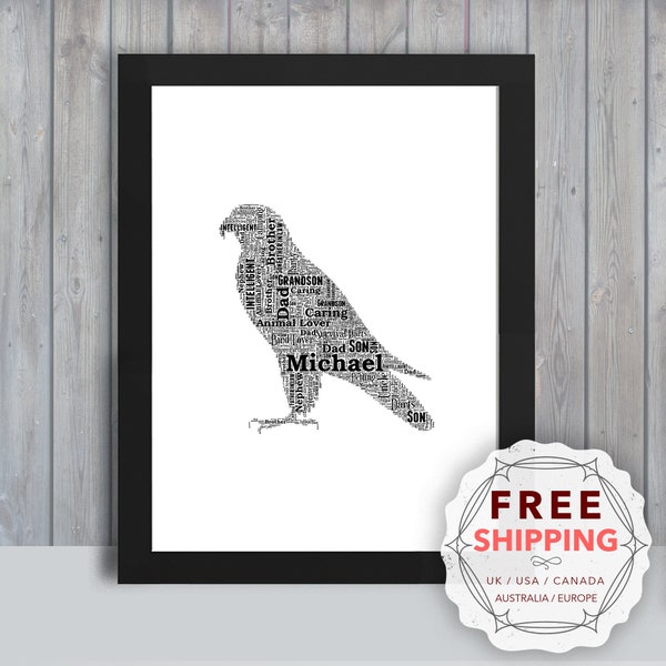 Personalized falcon, framed wall art gift, keepsake, Unique print - For Her, Him, Friend, Husband, Mom, Mum, Dad, A5, A4, A3 Brd013