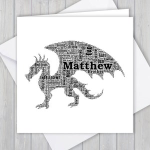 Dragon personnalisé, personnalisé, carte de vœux d’anniversaire pour les proches. mythologie, souvenir pour fils, petit-fils, neveu, meilleur ami