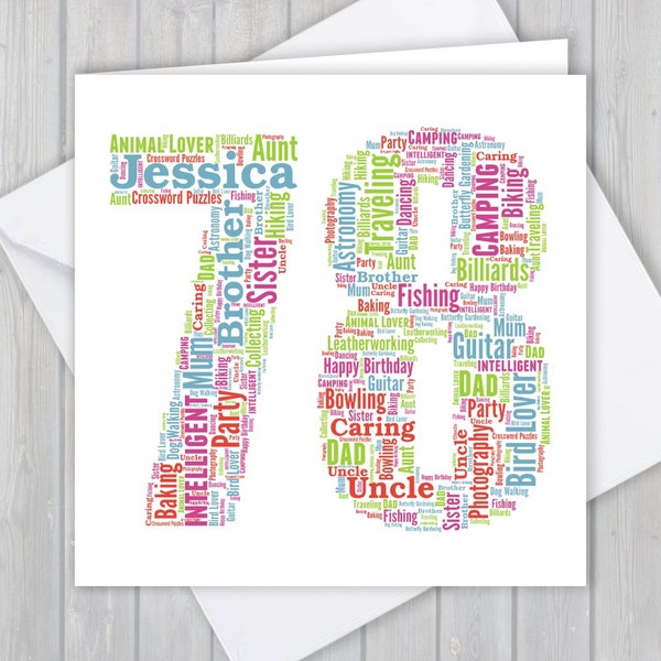 Personalised 78th Birthday greeting card, Unique anniversary or Retirement keepsake gift for Wife, Husband, Mum, Dad, Son, Daughter, friend,
