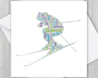 Personalized Skiing greeting card. Add you own words to create a unique keepsake for your Son, Daughter, Mum, Dad, Granddaughter or Grandson