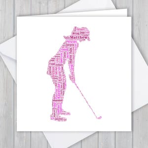 Carte de voeux personnalisée mot art golfeuse, souvenir unique, pour elle, amie, femme, maman, maman, soeur, nièce