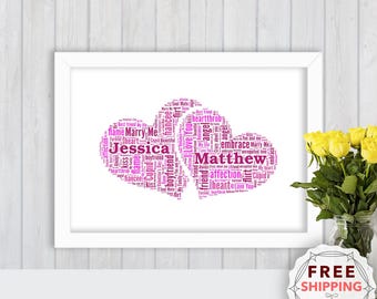 Lámina artística personalizada con dos corazones: regalo de San Valentín