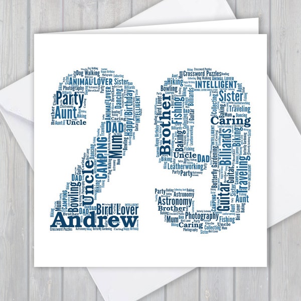 Biglietto di auguri personalizzato per il 29° compleanno: scritta artistica unica e ricordo GCM029