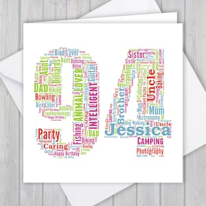 Tarjeta de felicitación personalizada de cumpleaños 94, aniversario único o regalo de recuerdo de jubilación para esposa, esposo, mamá, papá, hijo, hija, amigo,