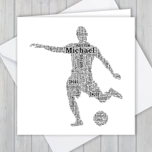 Cartão de felicitações de futebol personalizado. Adicione suas próprias palavras para criar uma lembrança única para seu filho, filha, mãe, pai, tio ou neto