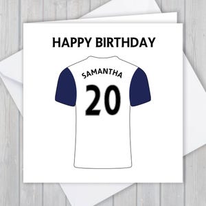 Cartão de aniversário de futebol, personalizado, 81º, 82º, 83º, 84º, 85º aniversário, qualquer nome e idade, para meninos, meninas e crianças | Branco e azul-marinho