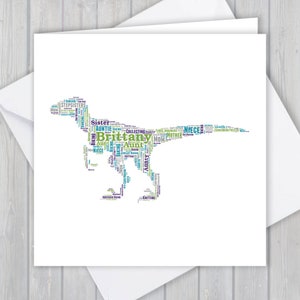 Dinosaure personnalisé, vélociraptor, carte de vœux d’anniversaire, souvenir de remerciement unique | Femme, Mari, Maman, Papa, Fils, Fille, ami