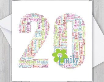 Personalized 20th Birthday Card: Word Art Keepsake GCF020