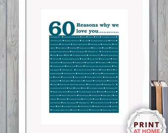 60 Reasons We Love You, 60th Birthday, Anniversary, Unique Personalised Digital print | Husband, Him, Dad, Son, Wife, Her, Daughter, sister