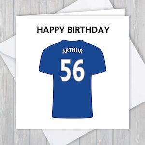Cartão de aniversário de futebol, personalizado, 31º, 32º, 33º, 34º, 35º aniversário, qualquer nome e idade, para meninos, meninas, crianças | Azul