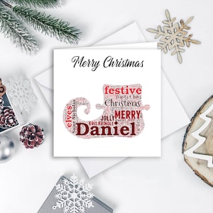 Elfe de Noël personnalisé, carte de Noël de vœux de saison pour la période des fêtes. Personnalisé, sur mesure, souvenir pour la famille, les amis, papa, maman