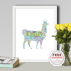 Personalized Llama, framed wall art gift, keepsake, Unique print, Her, Him, Friend, Husband, Son, Daughter, Mom, Mum, Dad, A5, A4, A3 Ani091