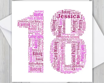 Personalized 18th Birthday Card, Custom word art Unique keepsake Greeting Card, For Her, Him, Daughter, Son, Grandson, Granddaughter