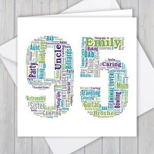 Tarjeta de felicitación personalizada de 95 cumpleaños, aniversario único o regalo de recuerdo de jubilación para esposa, esposo, mamá, papá, hijo, hija, amigo,