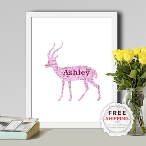 Personalized Gazelle, framed wall art gift, keepsake, Unique print, Her, Him, Friend, Husband, Son, Daughter, Mom, Mum, Dad, A5 A4 A3 Ani060