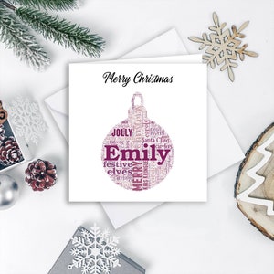 Bauble de Noël personnalisée, carte de Noël de vœux festive pour la période des fêtes. Personnalisé, sur mesure, | souvenir famille, amis, papa, maman
