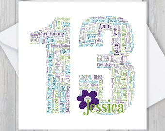Personalized 13th Birthday Card: Word Art Keepsake GCF013