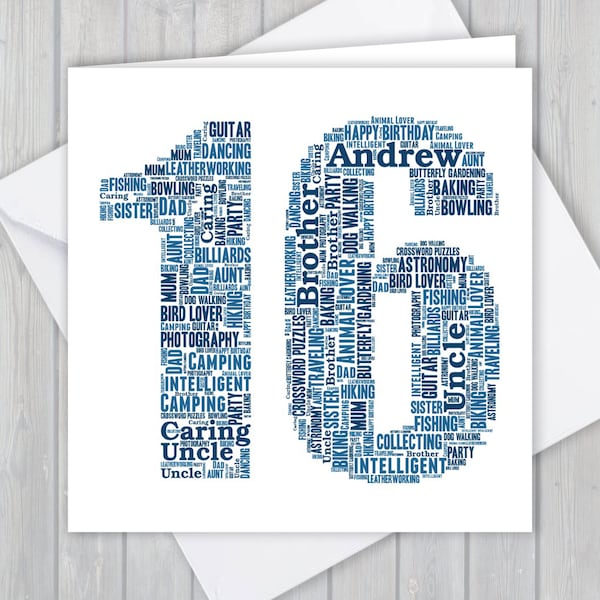 Personalised 16th Birthday greeting card, Unique anniversary or Retirement keepsake gift for Wife, Husband, Mum, Dad, Son, Daughter, friend,